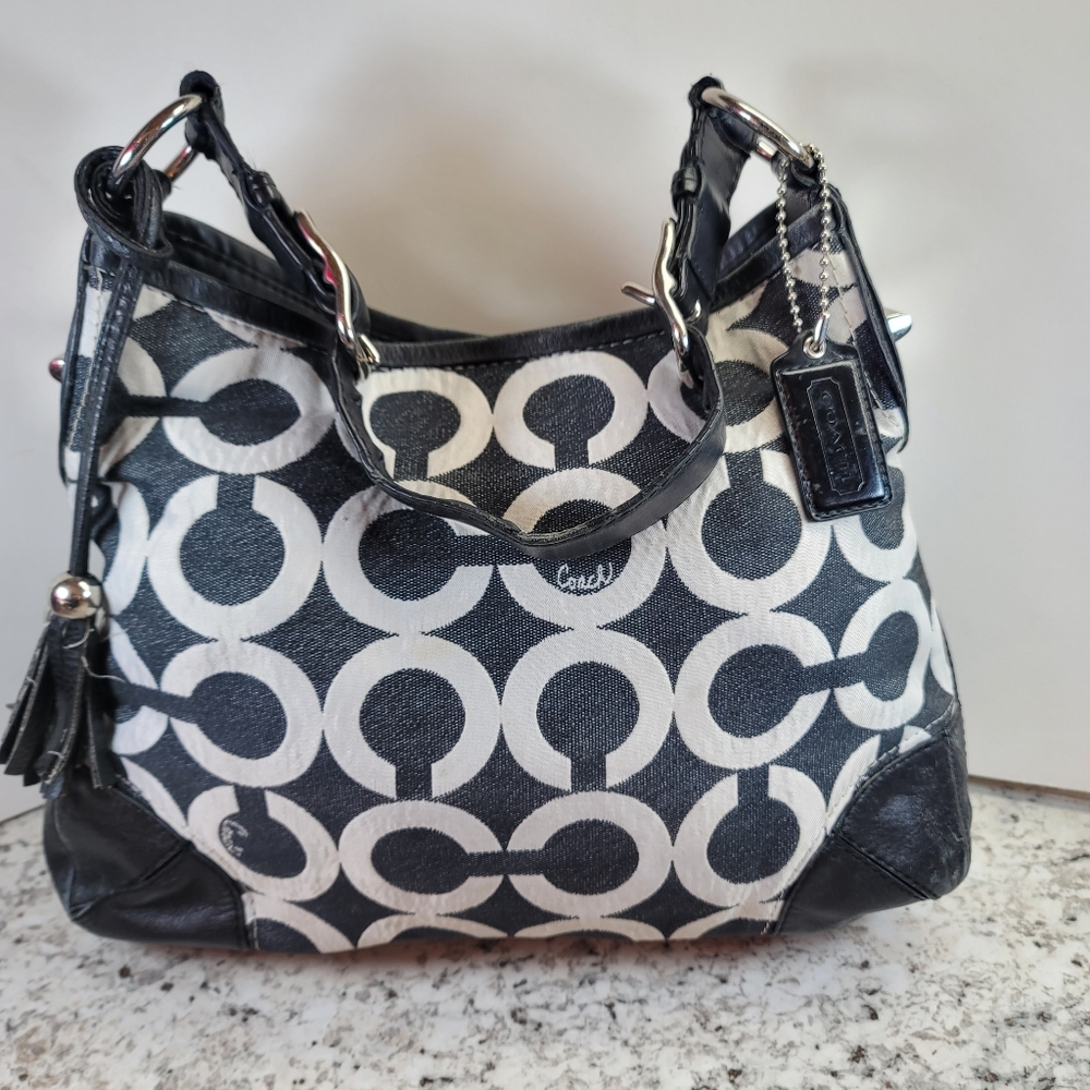 Coach Black and White Signature Tote Bag